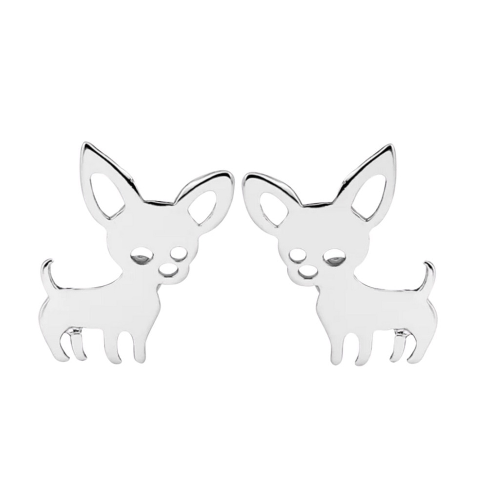 Silver Stainless Steel Chihuahua Dog Earrings – Petite 12x8mm Studs for Pet Love